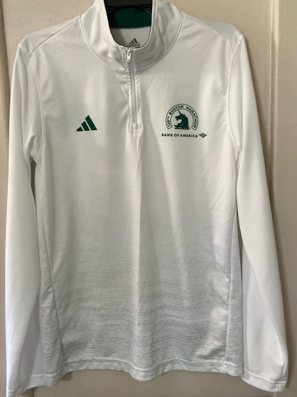 adidas White & Green Boston Marathon Quarter-Zip Pullover for Kids